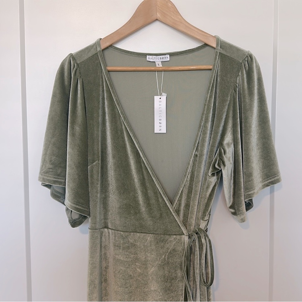 Baltic Born Velvet Wrap Dress- Sage